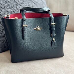 Coach Mollie 25 tote black purse tote pebbled leather gold hardware crossbody